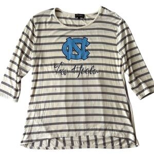 North Carolina Tarheels 3/4” Sleeves Tunic Top Cream & Gray Striped Medium